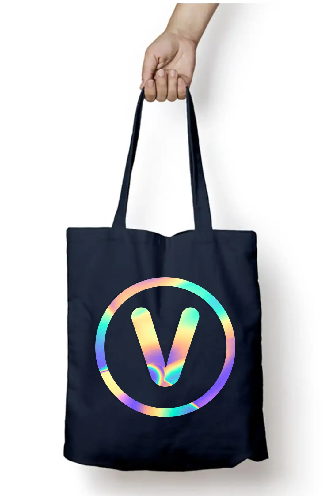 V Letter Rainbow Shiny Print Cotton Canvas Tote Bag - Image 4