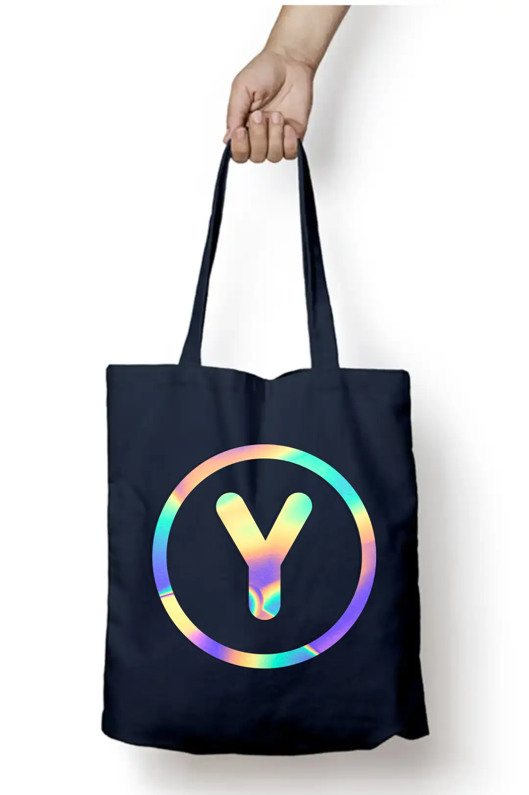 Y Letter Rainbow Shiny Print Cotton Canvas Tote Bag - Image 3
