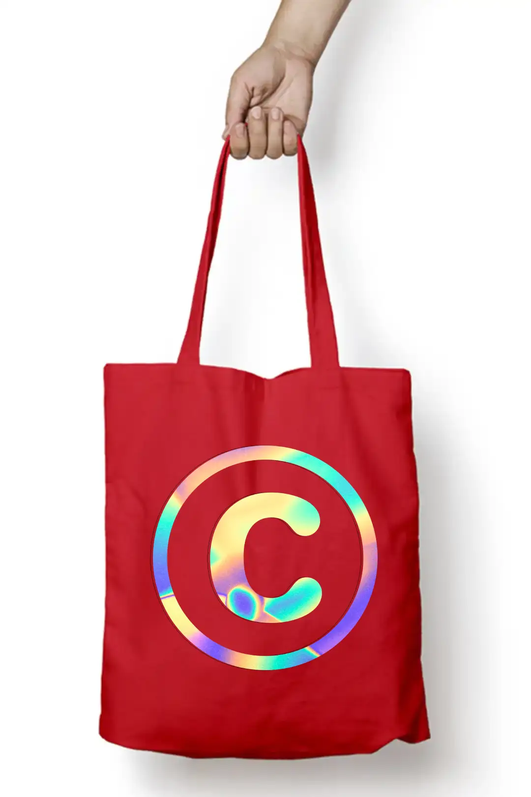 C Letter Rainbow Shiny Print Cotton Canvas Tote Bag - Image 5