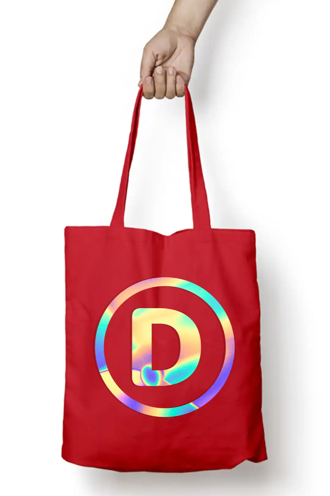 D Letter Rainbow Shiny Print Cotton Canvas Tote Bag - Image 6