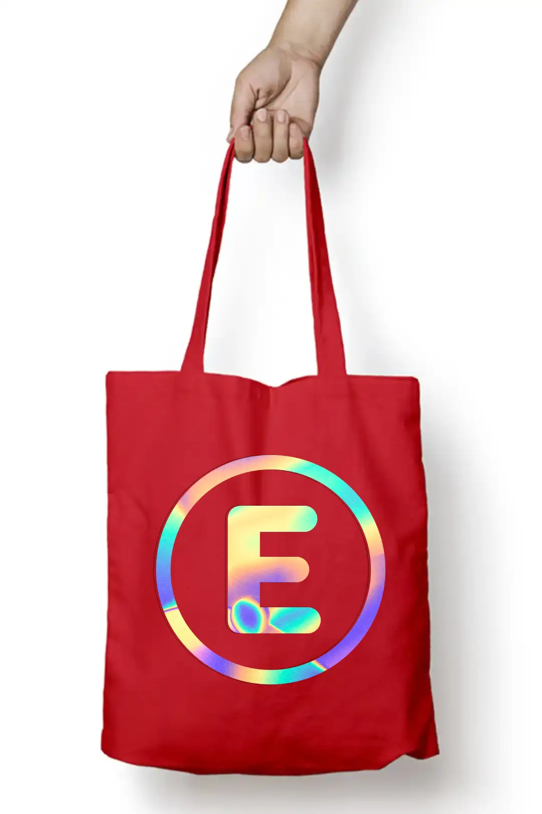E Letter Rainbow Shiny Print Cotton Canvas Tote Bag - Image 5