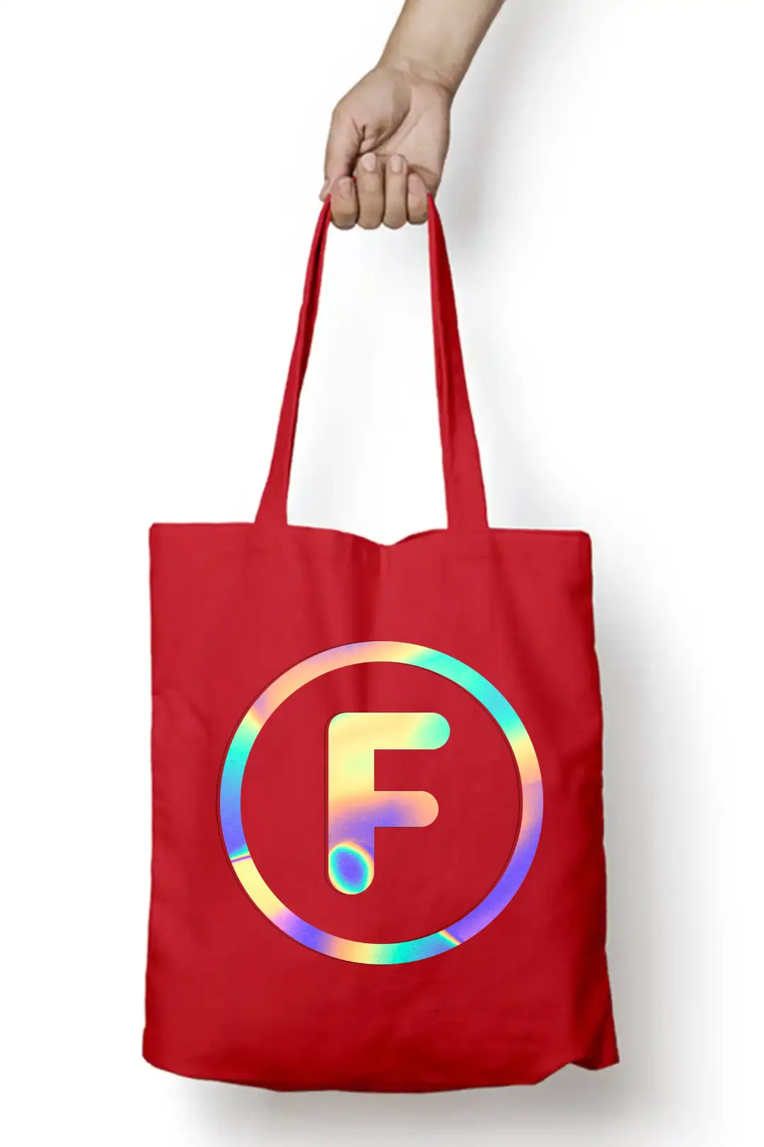 F Letter Rainbow Shiny Print Cotton Canvas Tote Bag - Image 6