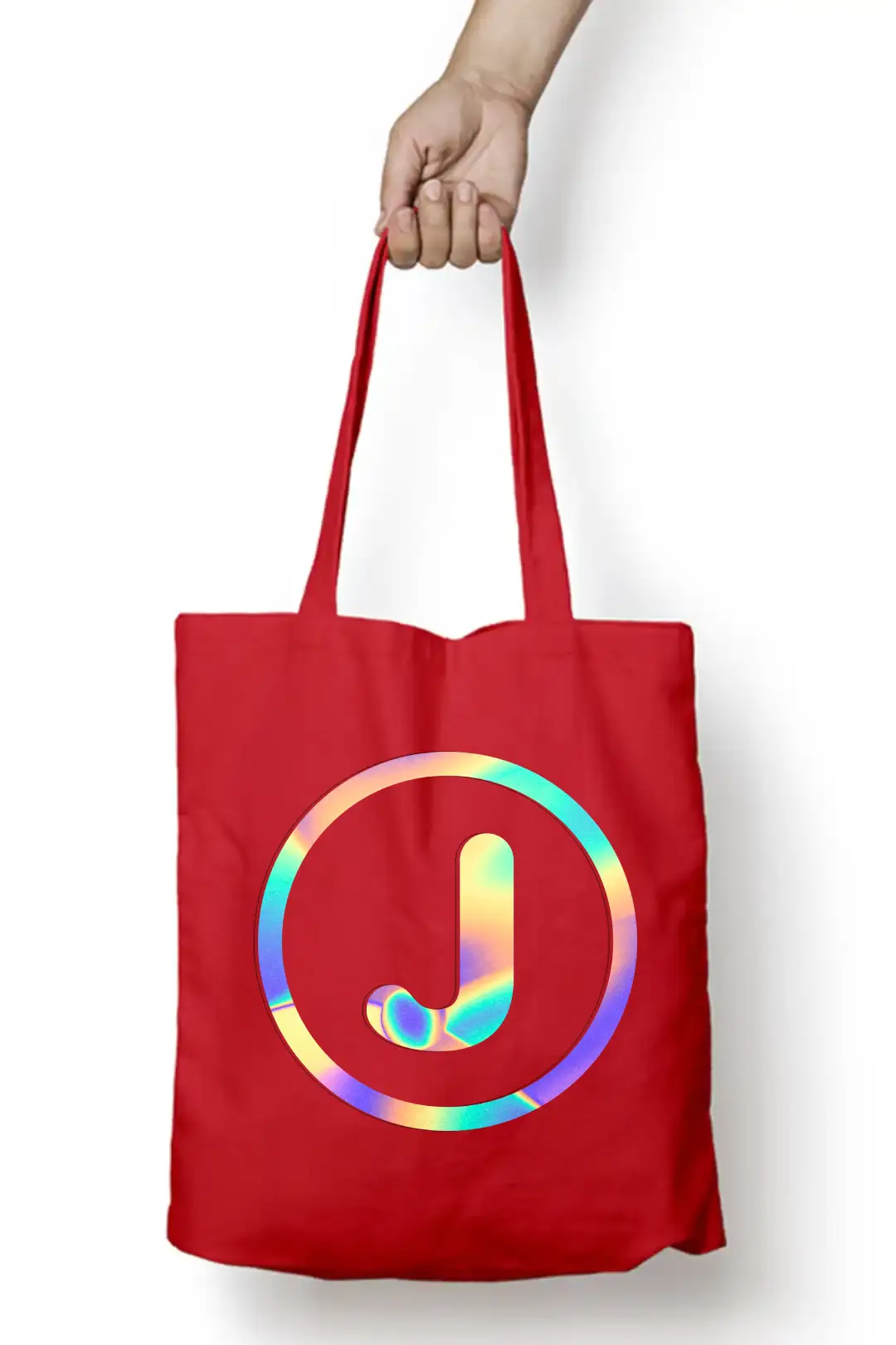 J Letter Rainbow Shiny Print Cotton Canvas Tote Bag - Image 5