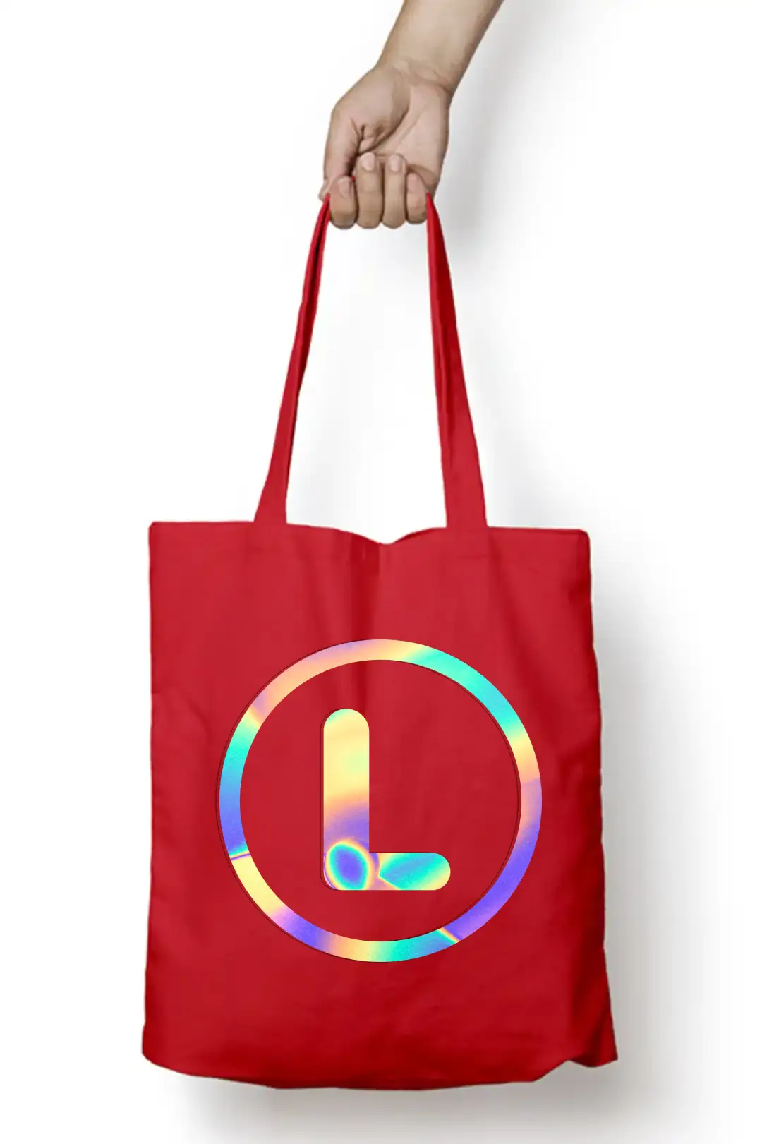 L Letter Rainbow Shiny Print Cotton Canvas Tote Bag - Image 6