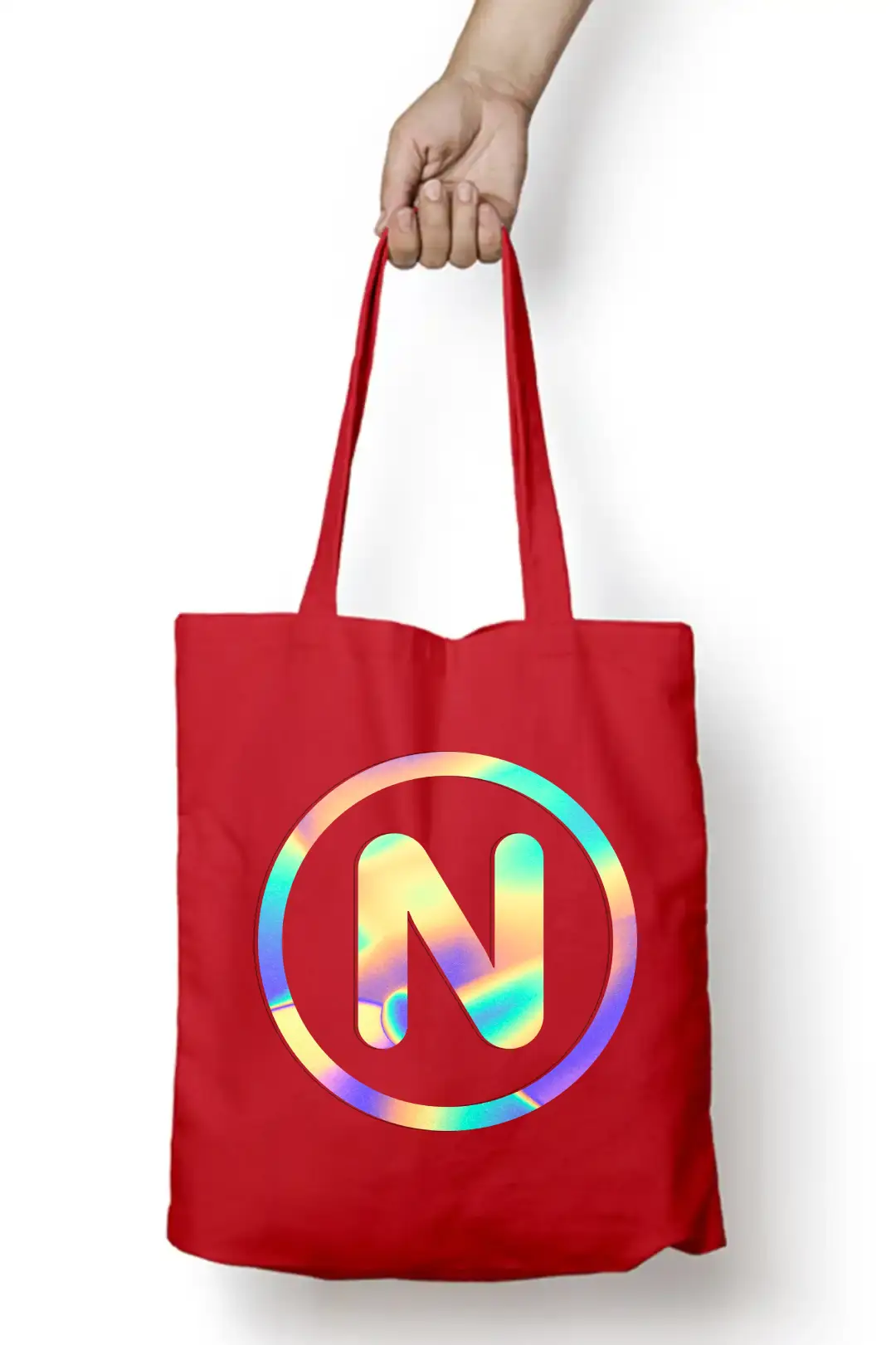 N Letter Rainbow Shiny Print Cotton Canvas Tote Bag