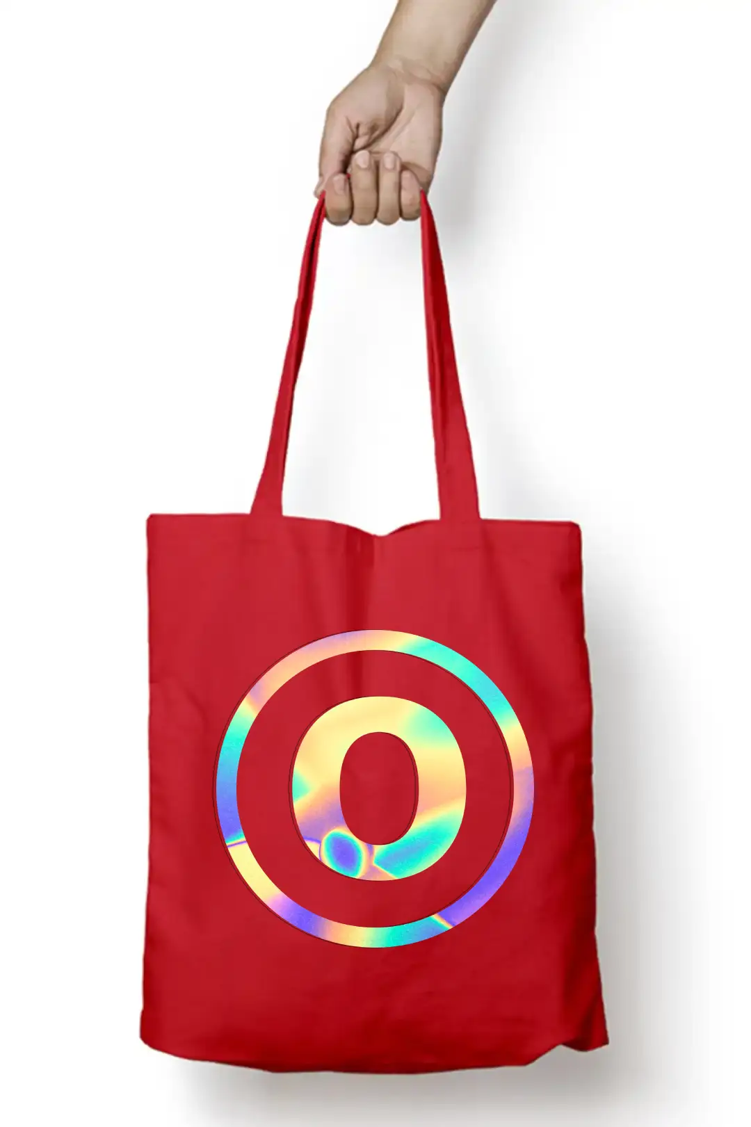 O Letter Rainbow Shiny Print Cotton Canvas Tote Bag - Image 5