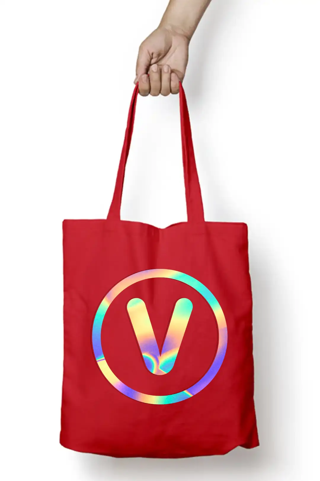V Letter Rainbow Shiny Print Cotton Canvas Tote Bag