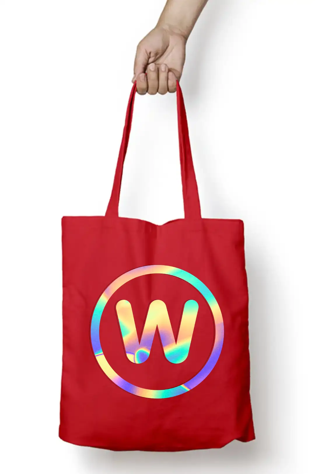 W Letter Rainbow Shiny Print Cotton Canvas Tote Bag - Image 5