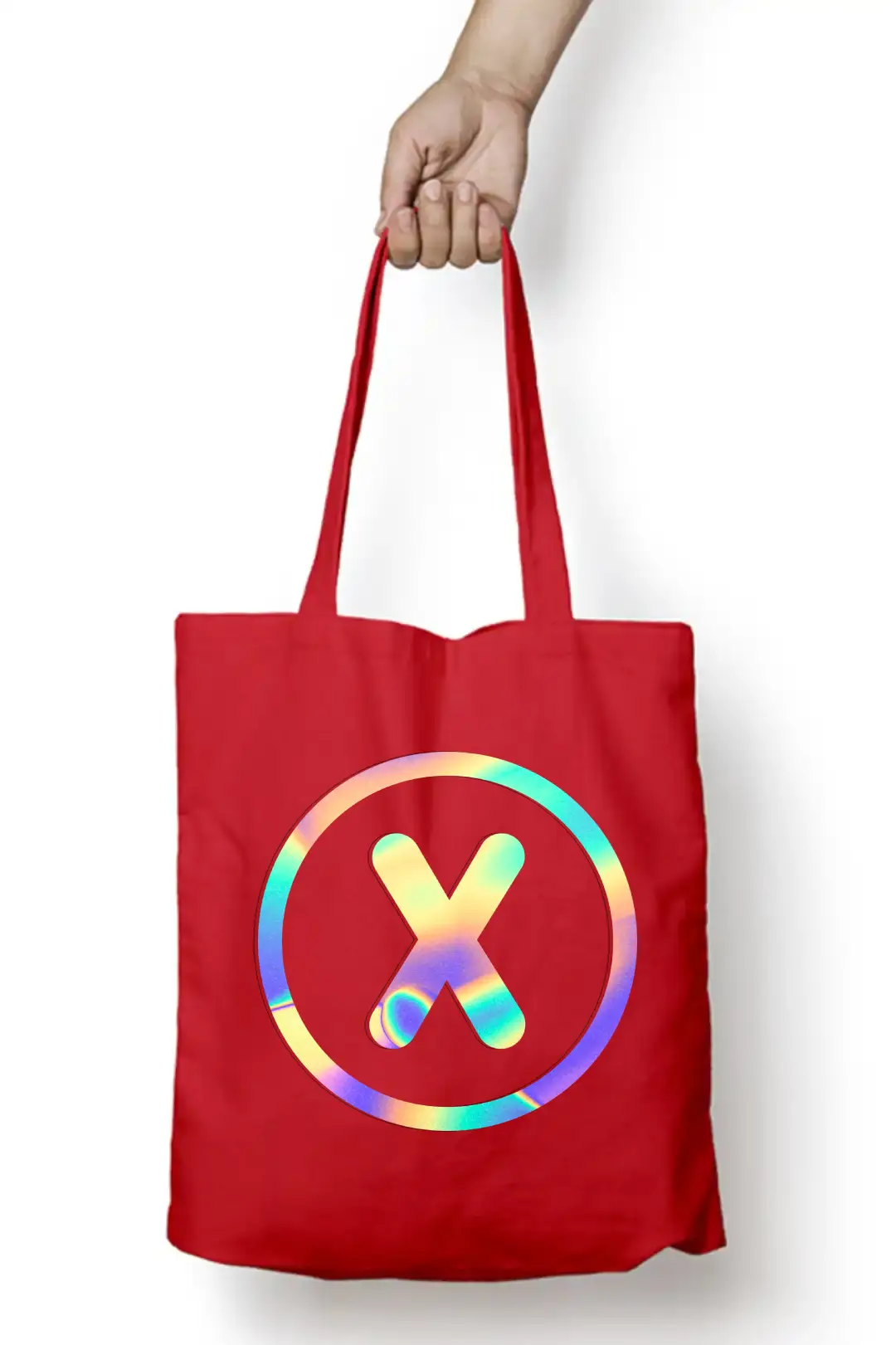 X Letter Rainbow Shiny Print Cotton Canvas Tote Bag - Image 5