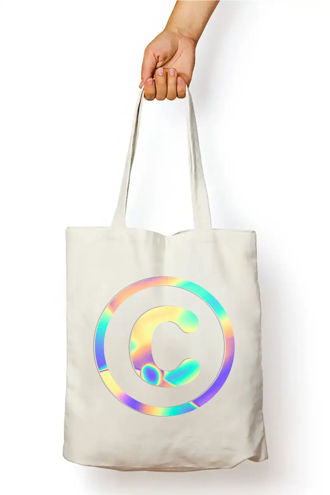 C Letter Rainbow Shiny Print Cotton Canvas Tote Bag