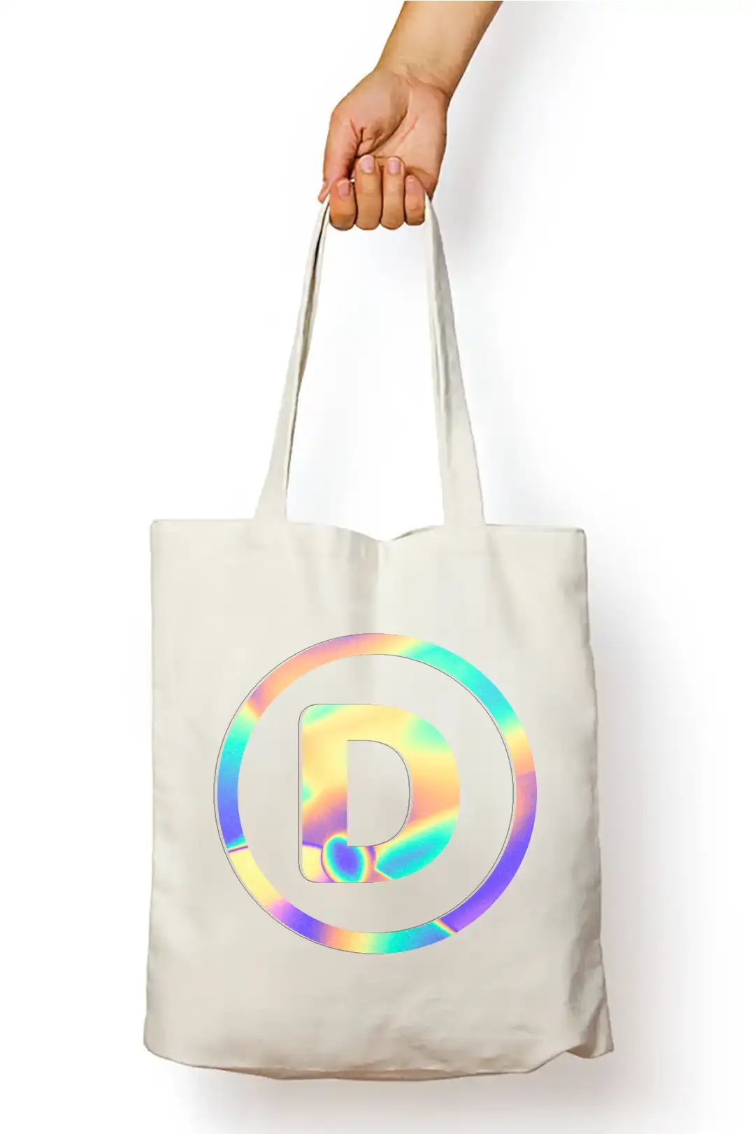 D Letter Rainbow Shiny Print Cotton Canvas Tote Bag - Image 2