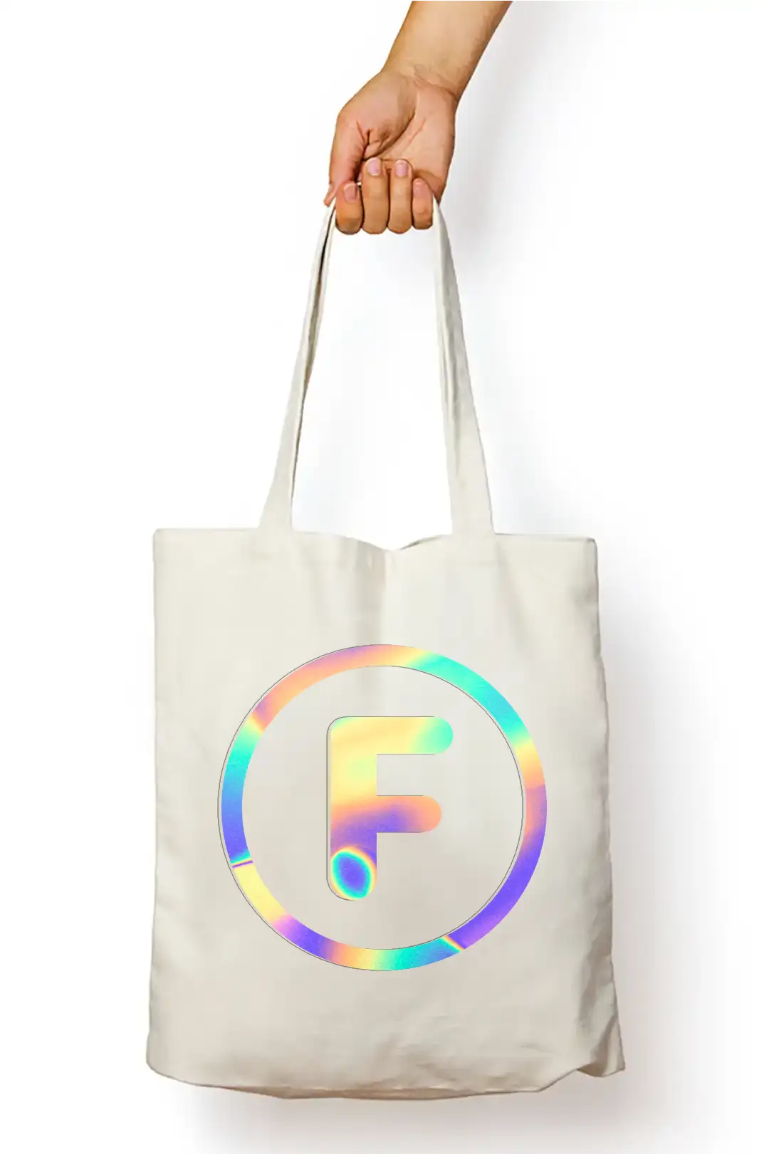 F Letter Rainbow Shiny Print Cotton Canvas Tote Bag - Image 2