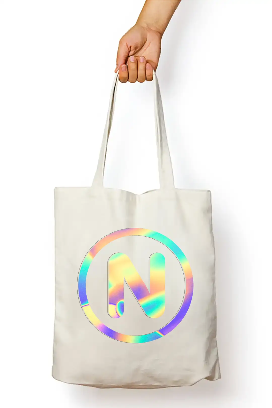 N Letter Rainbow Shiny Print Cotton Canvas Tote Bag - Image 2