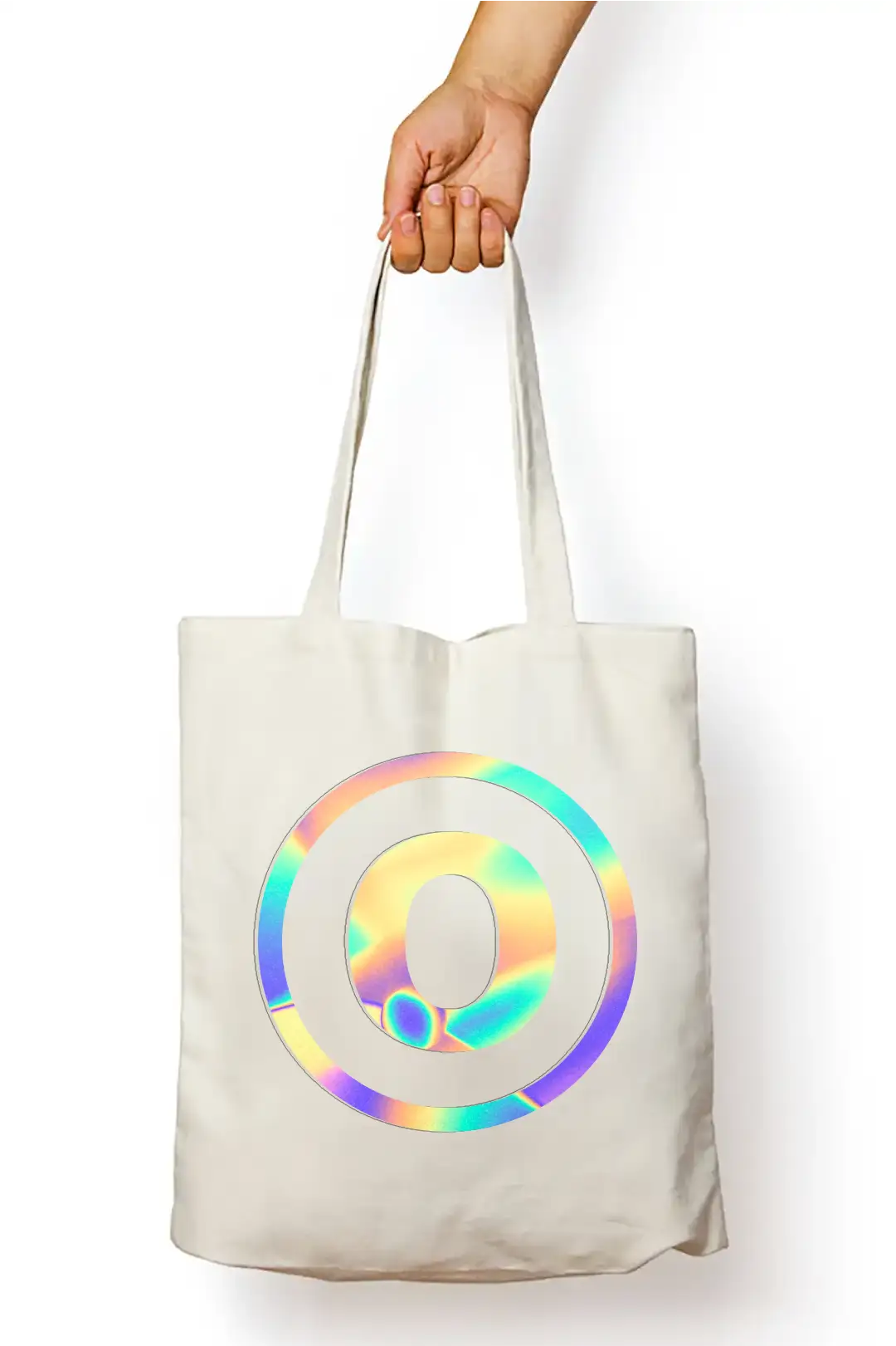 O Letter Rainbow Shiny Print Cotton Canvas Tote Bag - Image 2