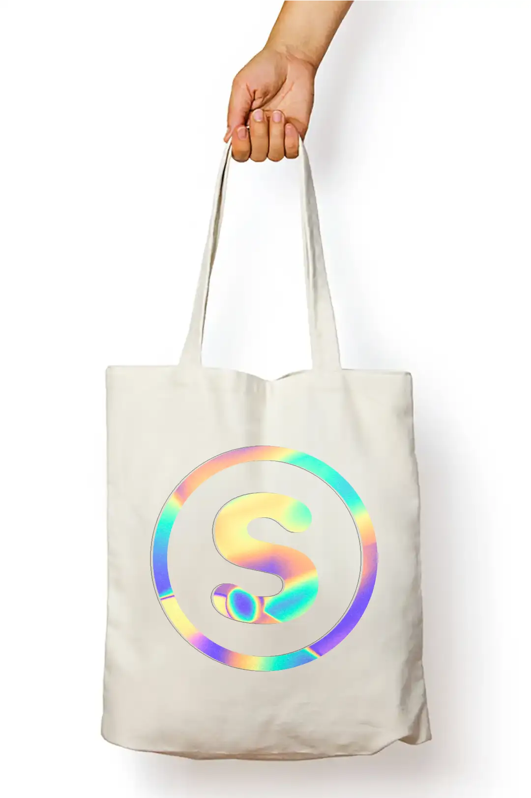 S Letter Rainbow Shiny Print Cotton Canvas Tote Bag