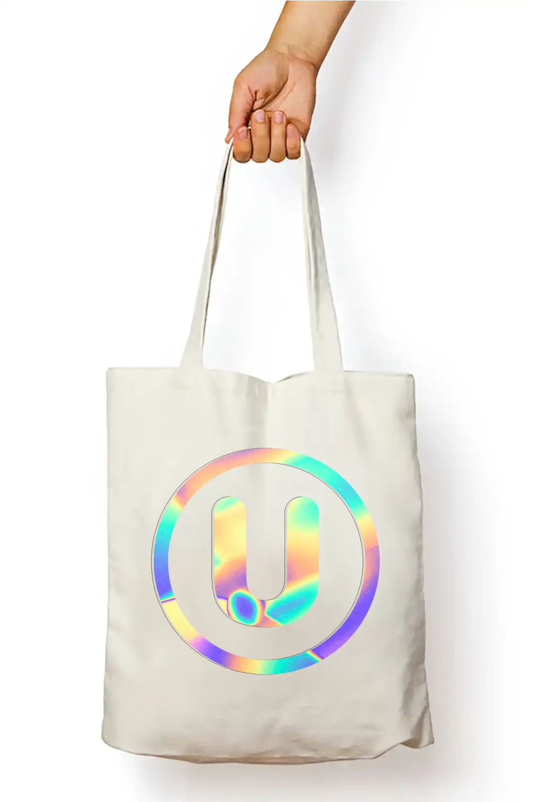 U Letter Rainbow Shiny Print Cotton Canvas Tote Bag