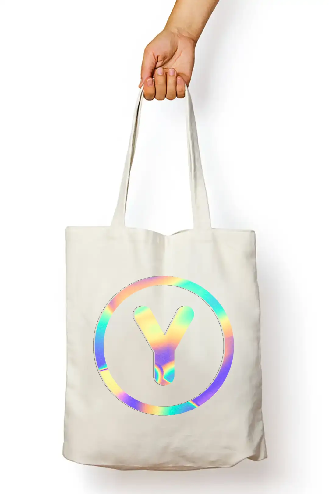 Y Letter Rainbow Shiny Print Cotton Canvas Tote Bag - Image 2