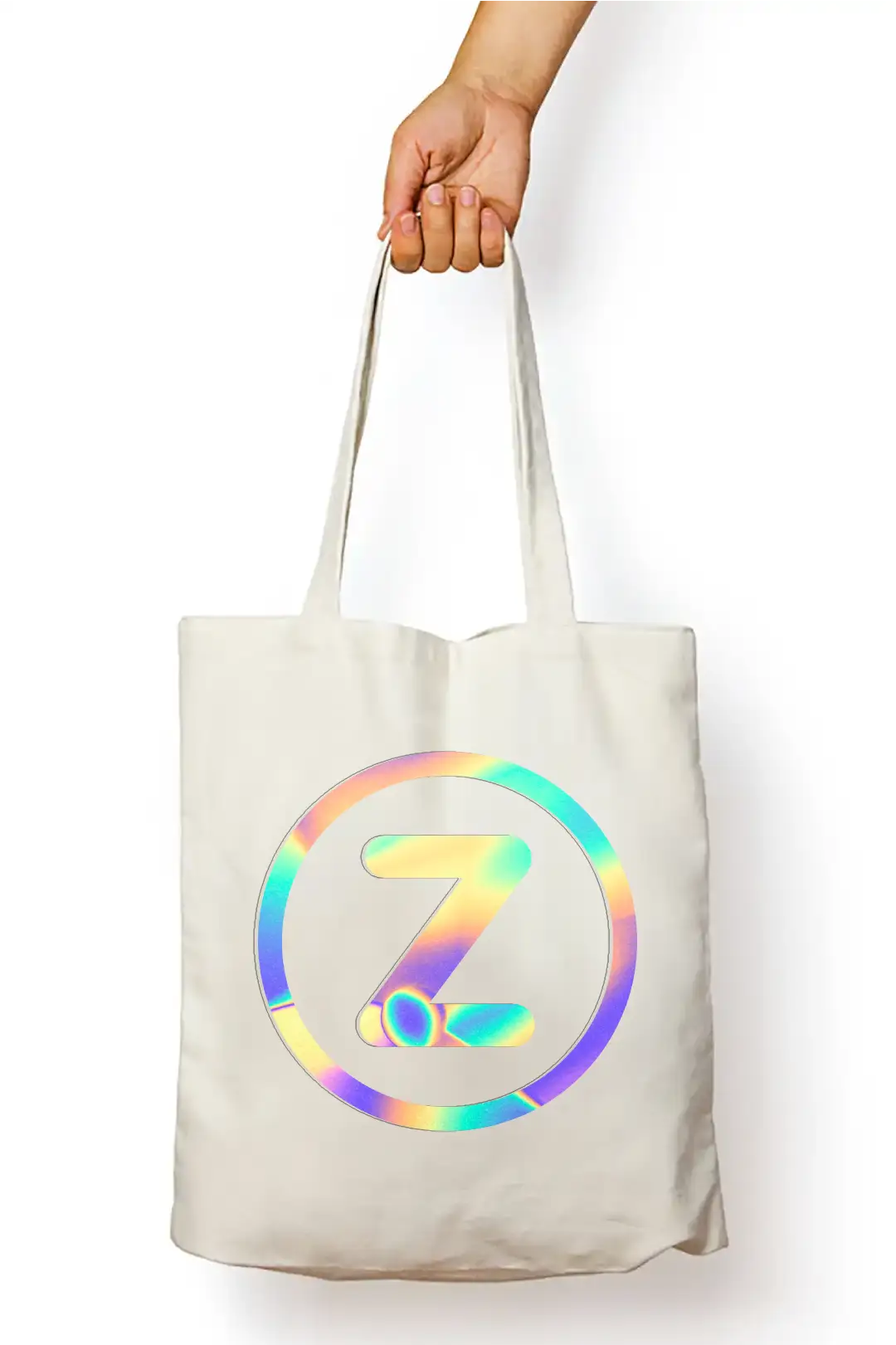 Z Letter Rainbow Shiny Print Cotton Canvas Tote Bag - Image 2