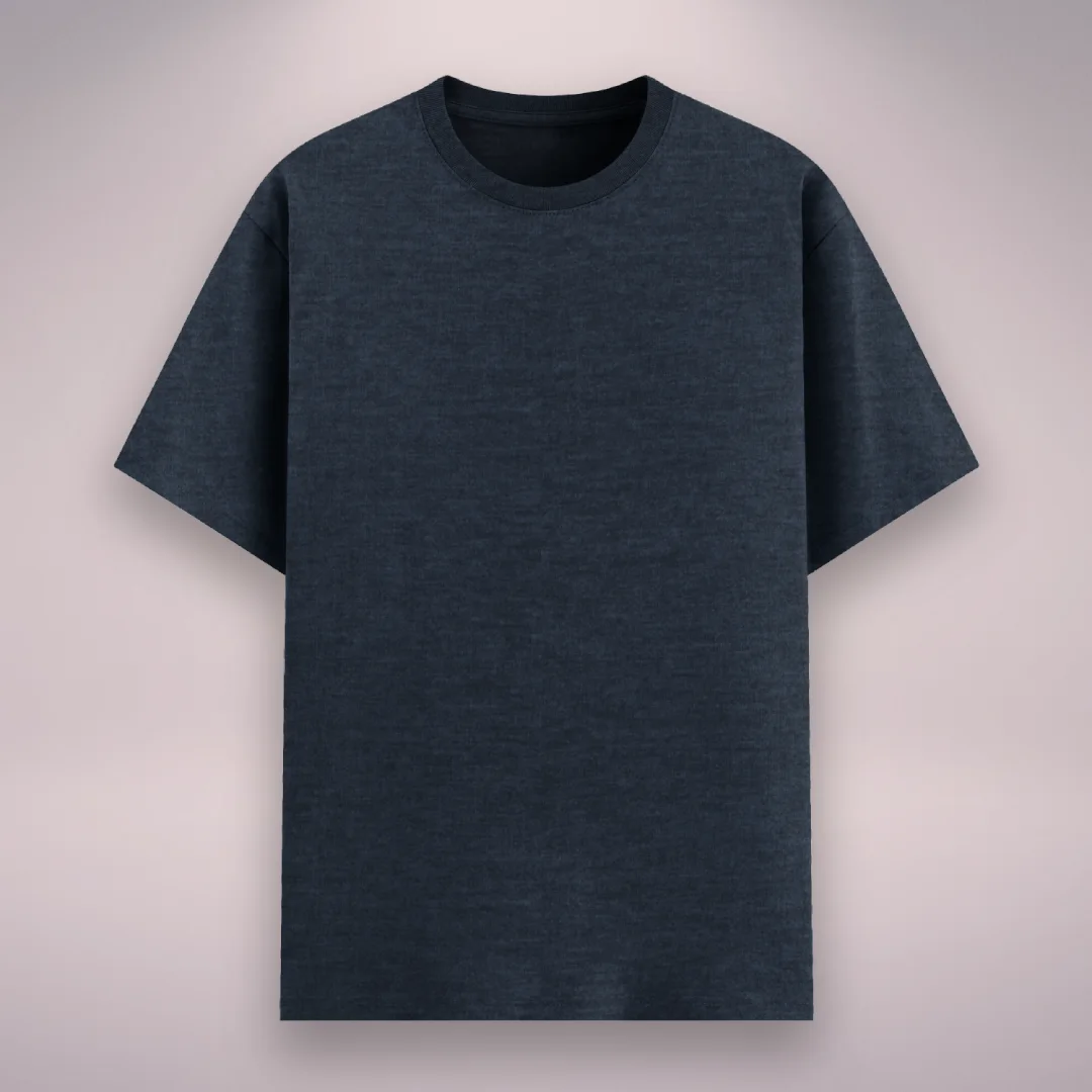 Recycle Fabric Navy Blue Melange Poly Cotton T-shirt