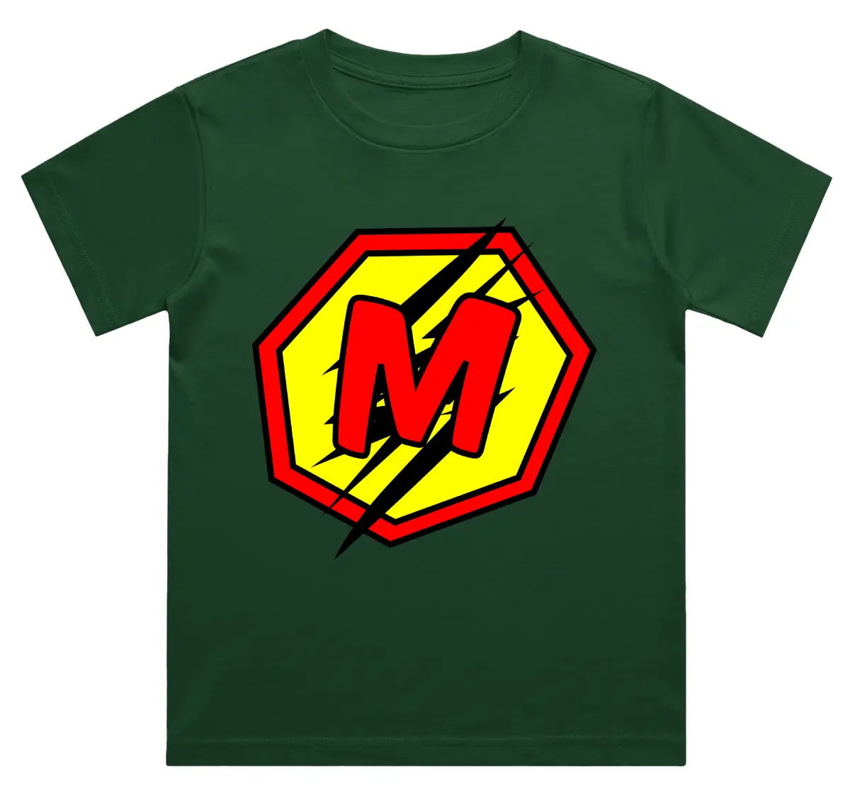 M Letter Alphabet Boys Bottle Green Cotton T-shirt