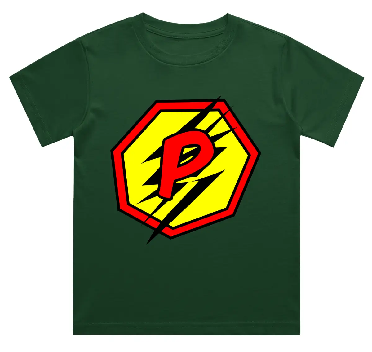 P Letter Alphabet Boys Bottle Green Cotton T-shirt