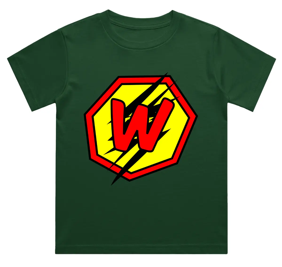 W Letter Alphabet Boys Bottle Green Cotton T-shirt