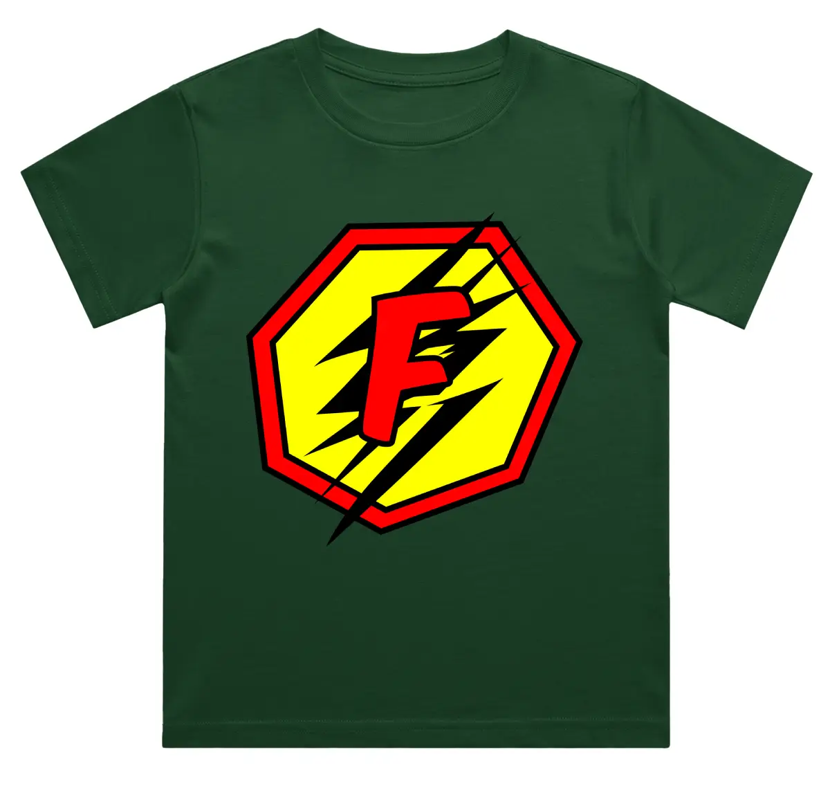F Letter Alphabet Boys Bottle Green Cotton T-shirt