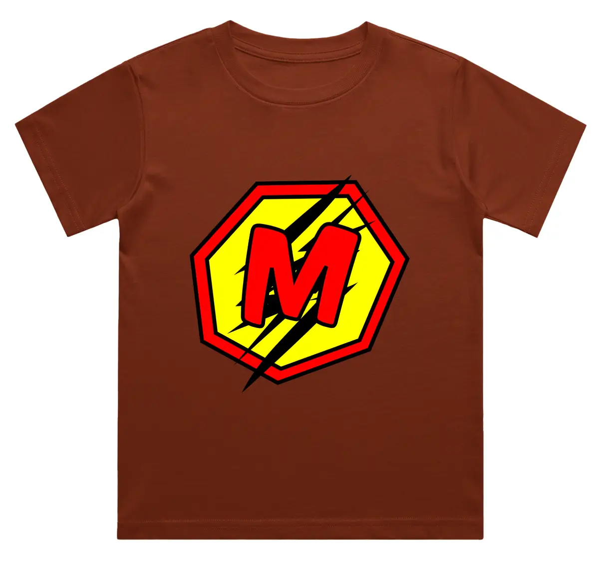M Letter Alphabet Boys Brick Red Cotton T-shirt