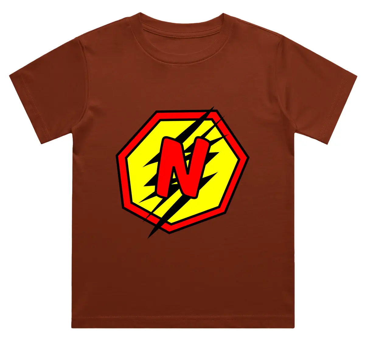 N Letter Alphabet Boys Brick Red Cotton T-shirt
