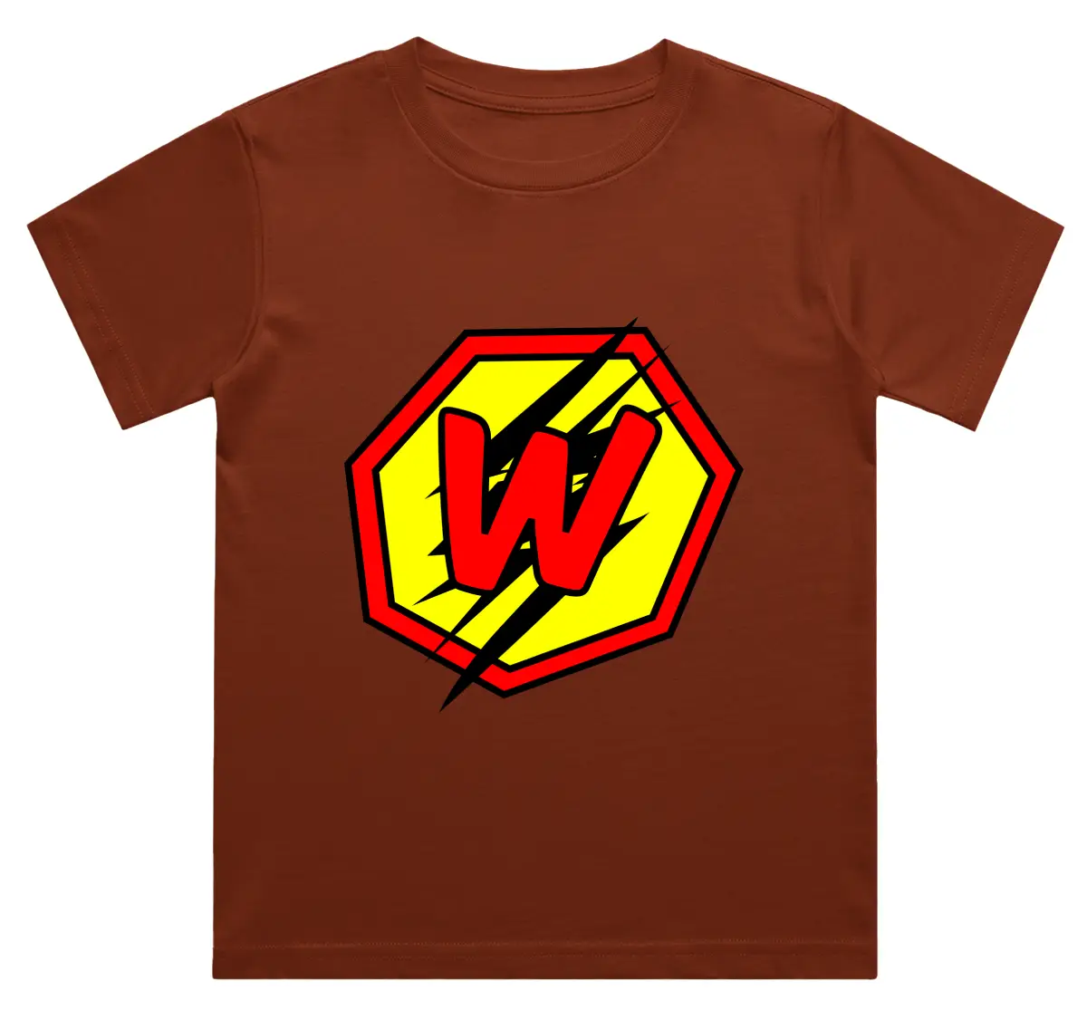 W Letter Alphabet Boys Brick Red Cotton T-shirt