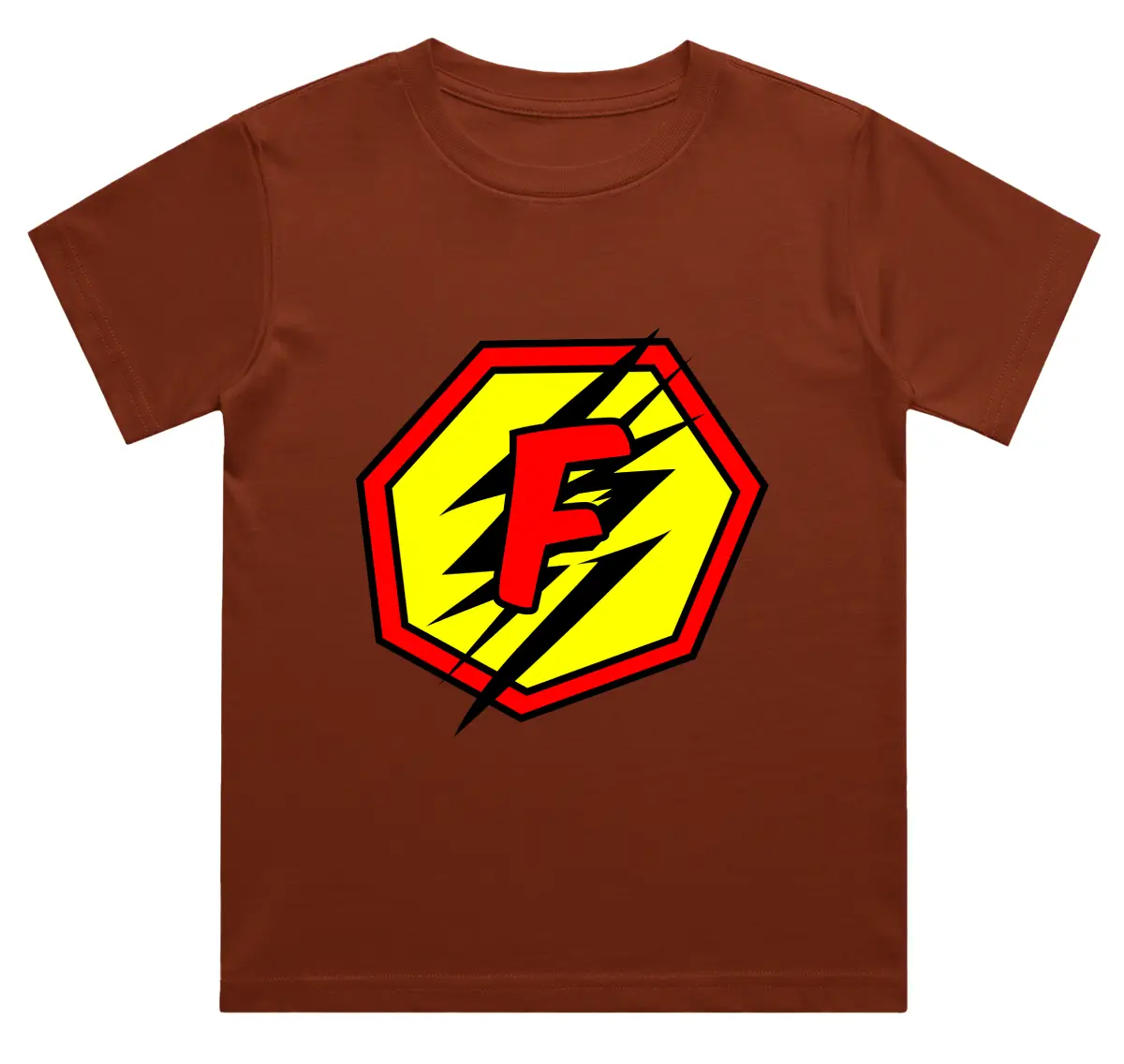 F Letter Alphabet Boys Brick Red Cotton T-shirt