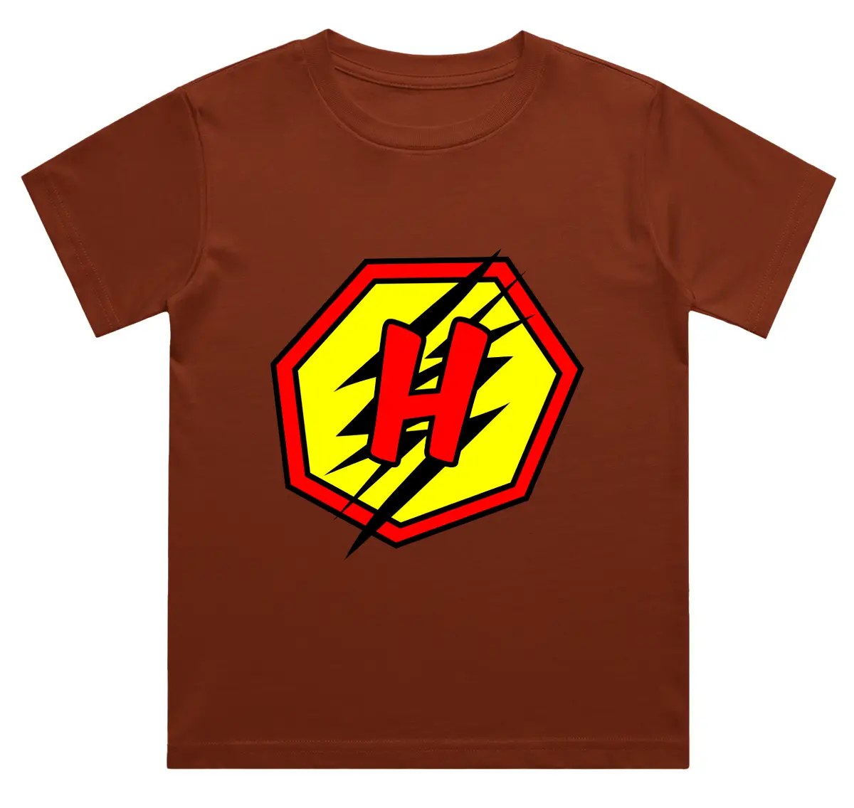 H Letter Alphabet Boys Brick Red Cotton T-shirt