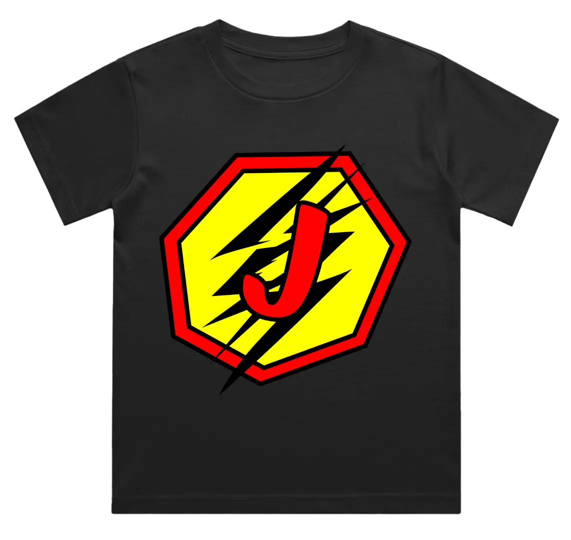J Letter Alphabet Boys Black Cotton T-shirt