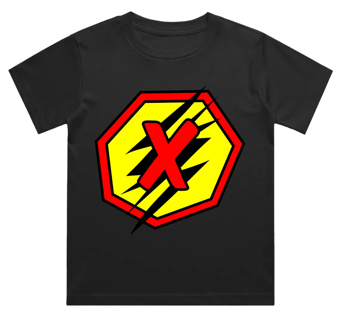 X Letter Alphabet Boys Black Cotton T-shirt