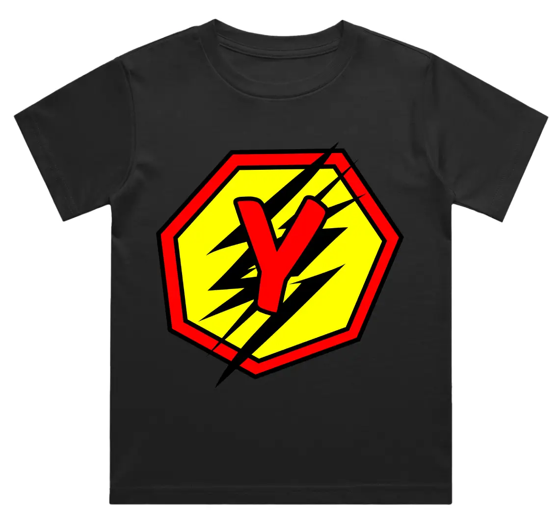 Y Letter Alphabet Boys Black Cotton T-shirt