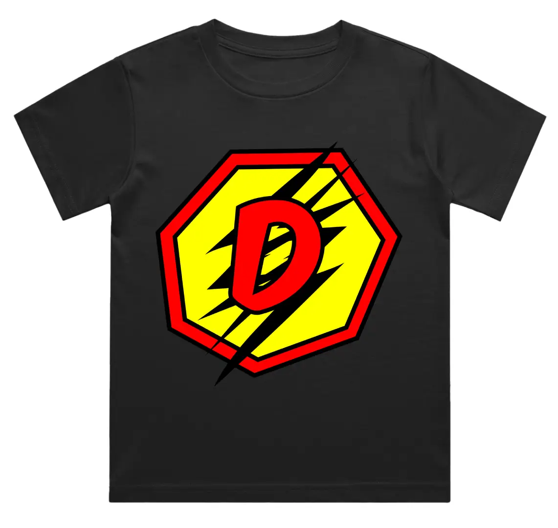 D Letter Alphabet Boys Black Cotton T-shirt