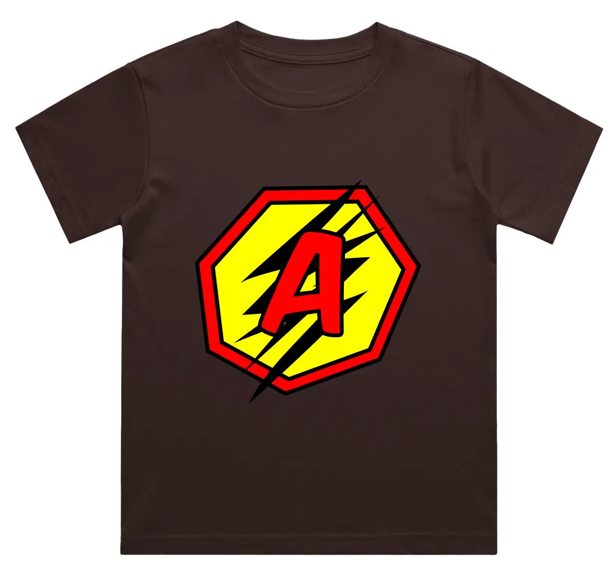 A Letter Alphabet Boys Coffee Brown Cotton T-shirt