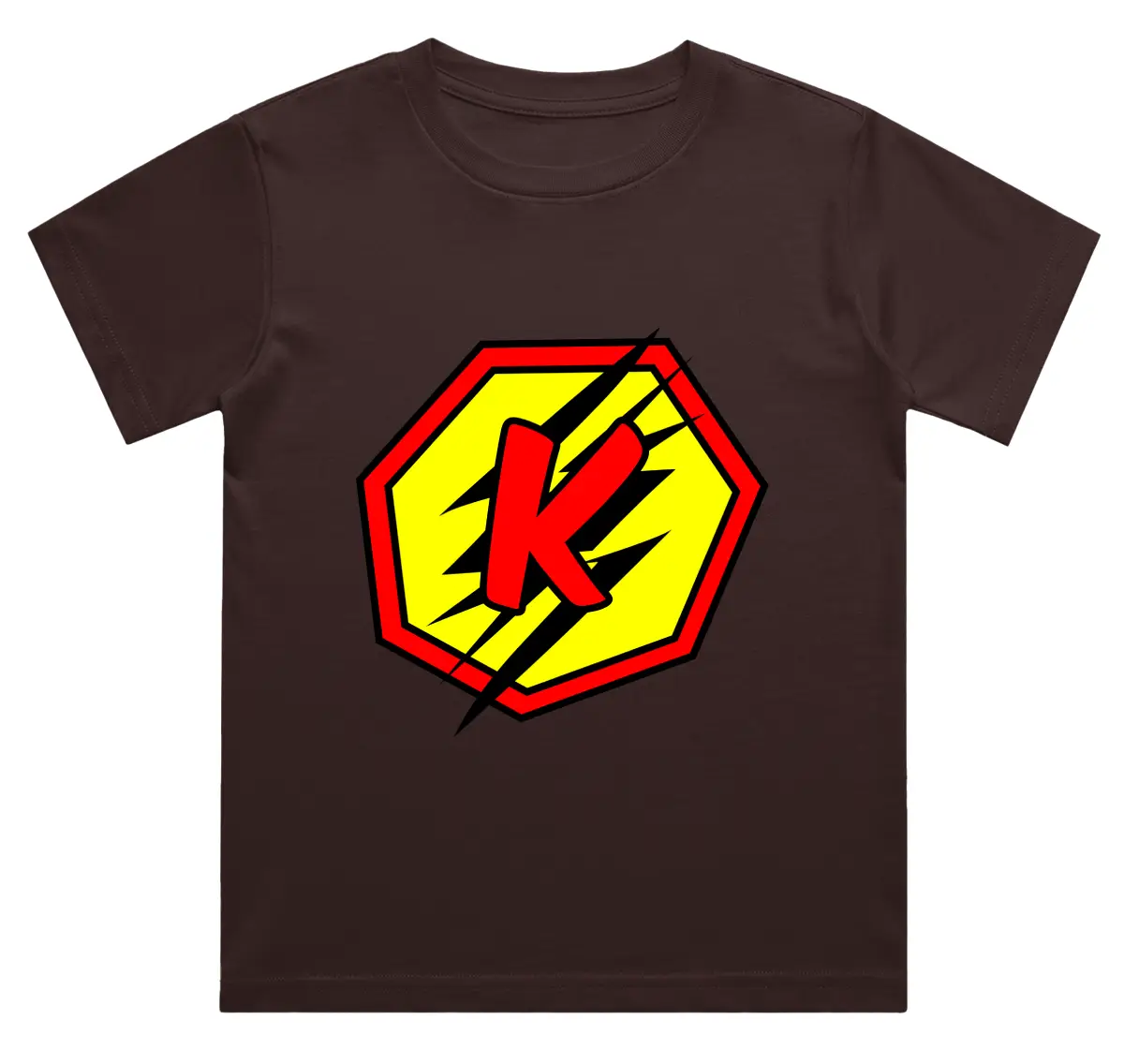 K Letter Alphabet Boys Coffee Brown Cotton T-shirt