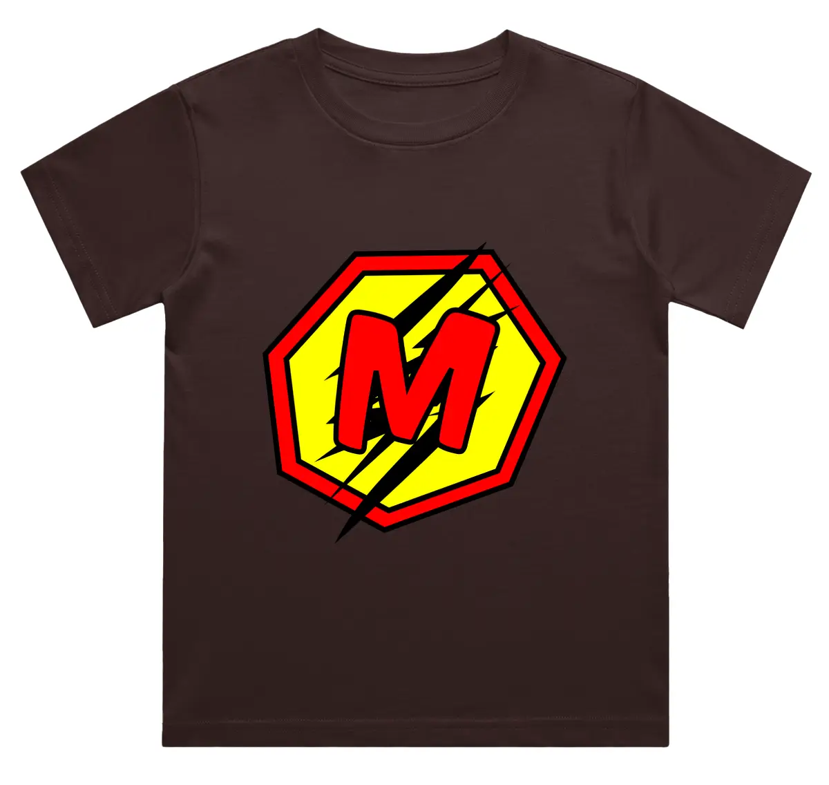 M Letter Alphabet Boys Coffee Brown Cotton T-shirt