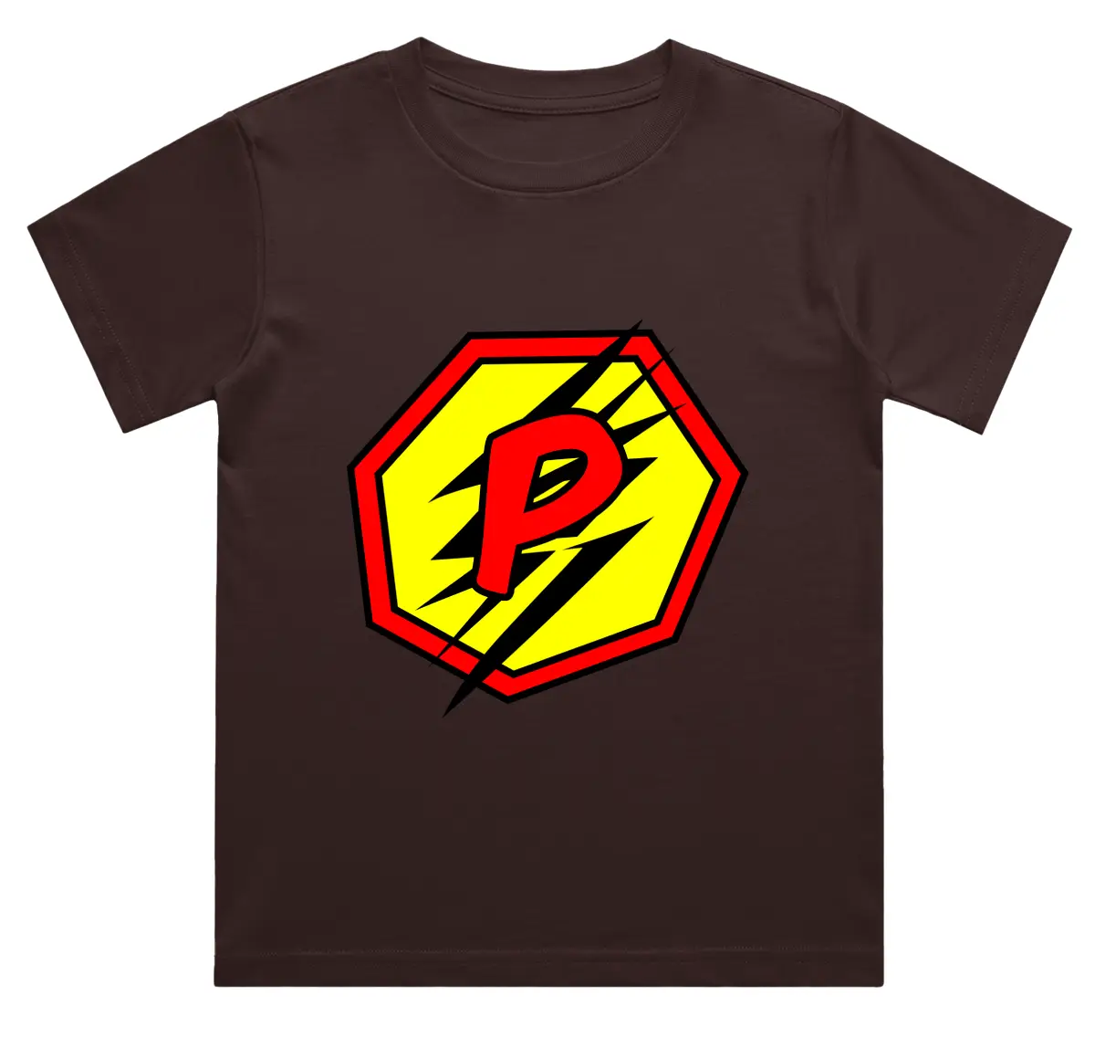 P Letter Alphabet Boys Coffee Brown Cotton T-shirt