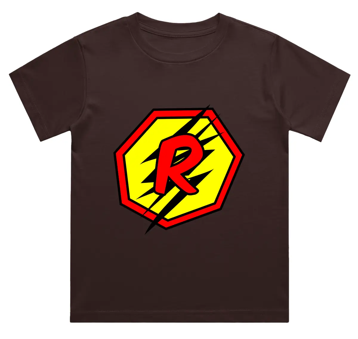 R Letter Alphabet Boys Coffee Brown Cotton T-shirt
