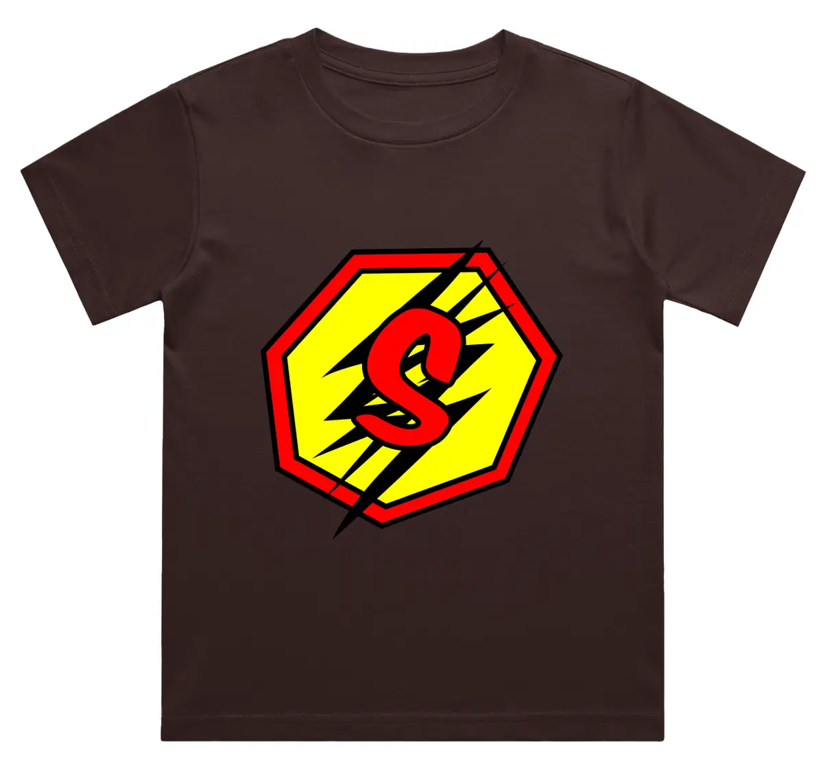 S Letter Alphabet Boys Coffee Brown Cotton T-shirt
