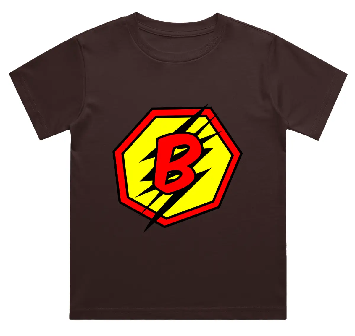 B Letter Alphabet Boys Coffee Brown Cotton T-shirt