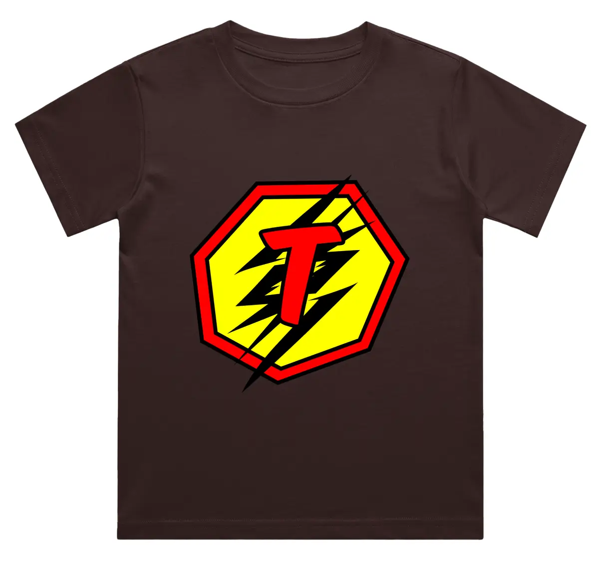 T Letter Alphabet Boys Coffee Brown Cotton T-shirt