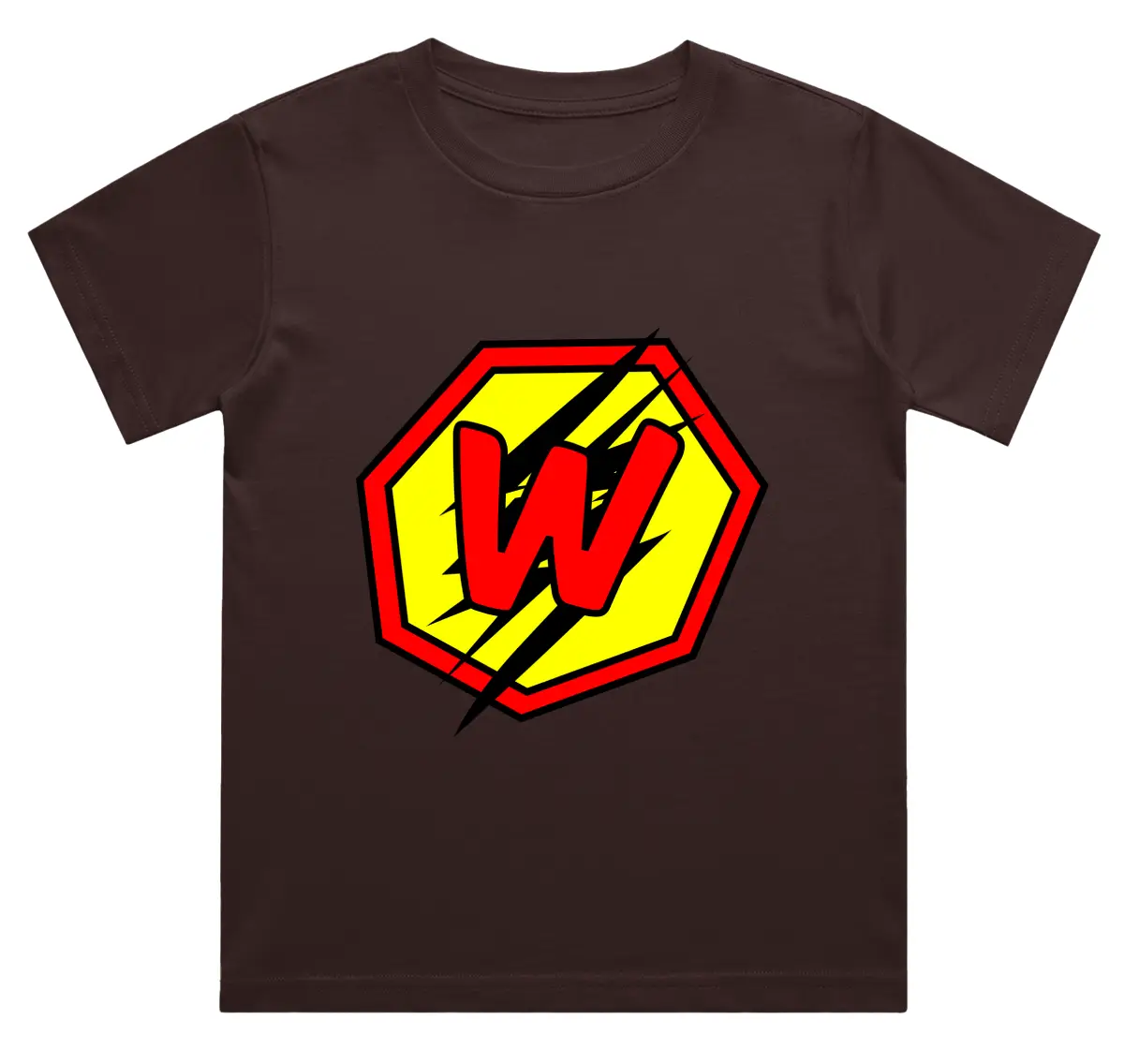 W Letter Alphabet Boys Coffee Brown Cotton T-shirt