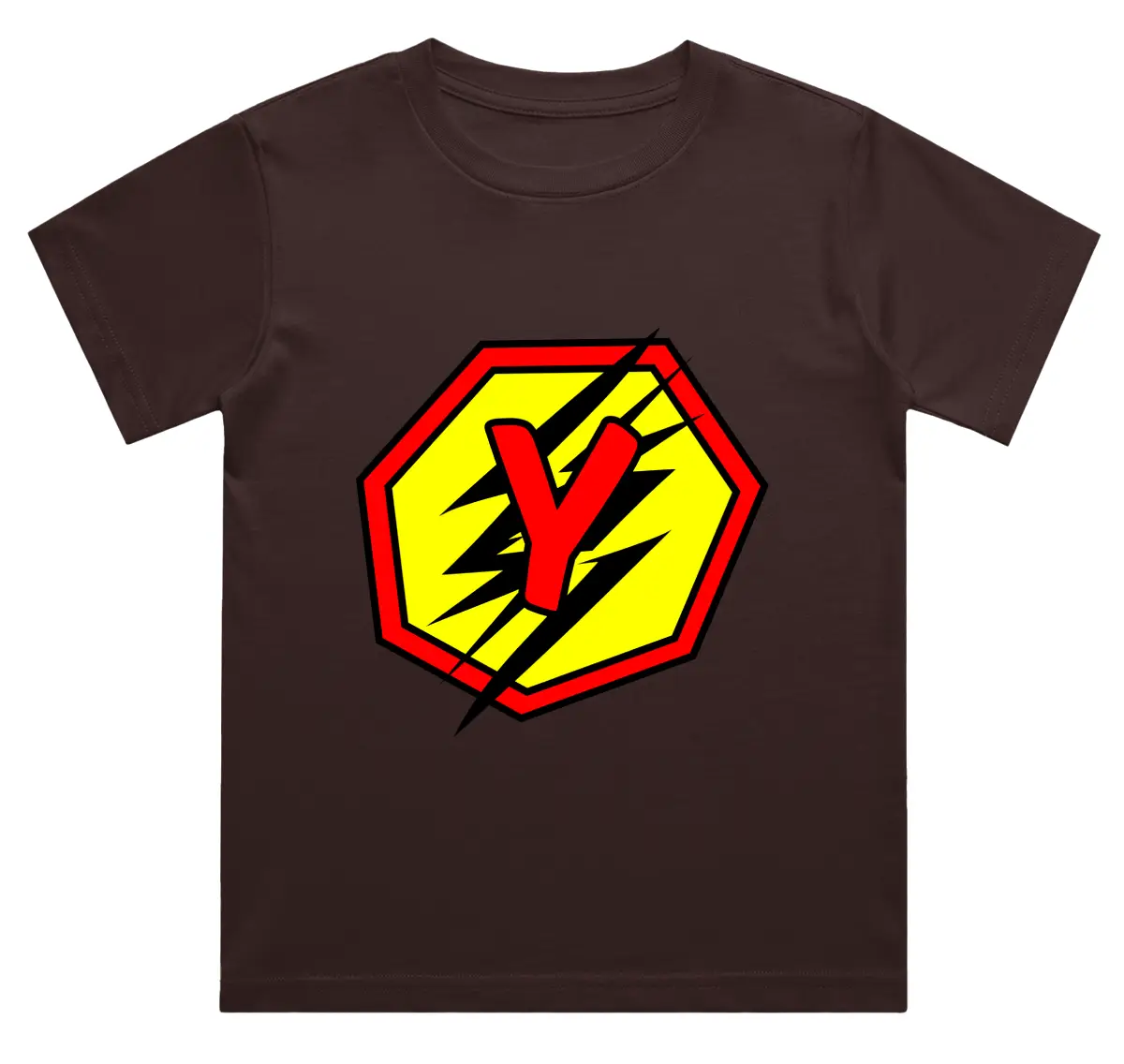 Y Letter Alphabet Boys Coffee Brown Cotton T-shirt