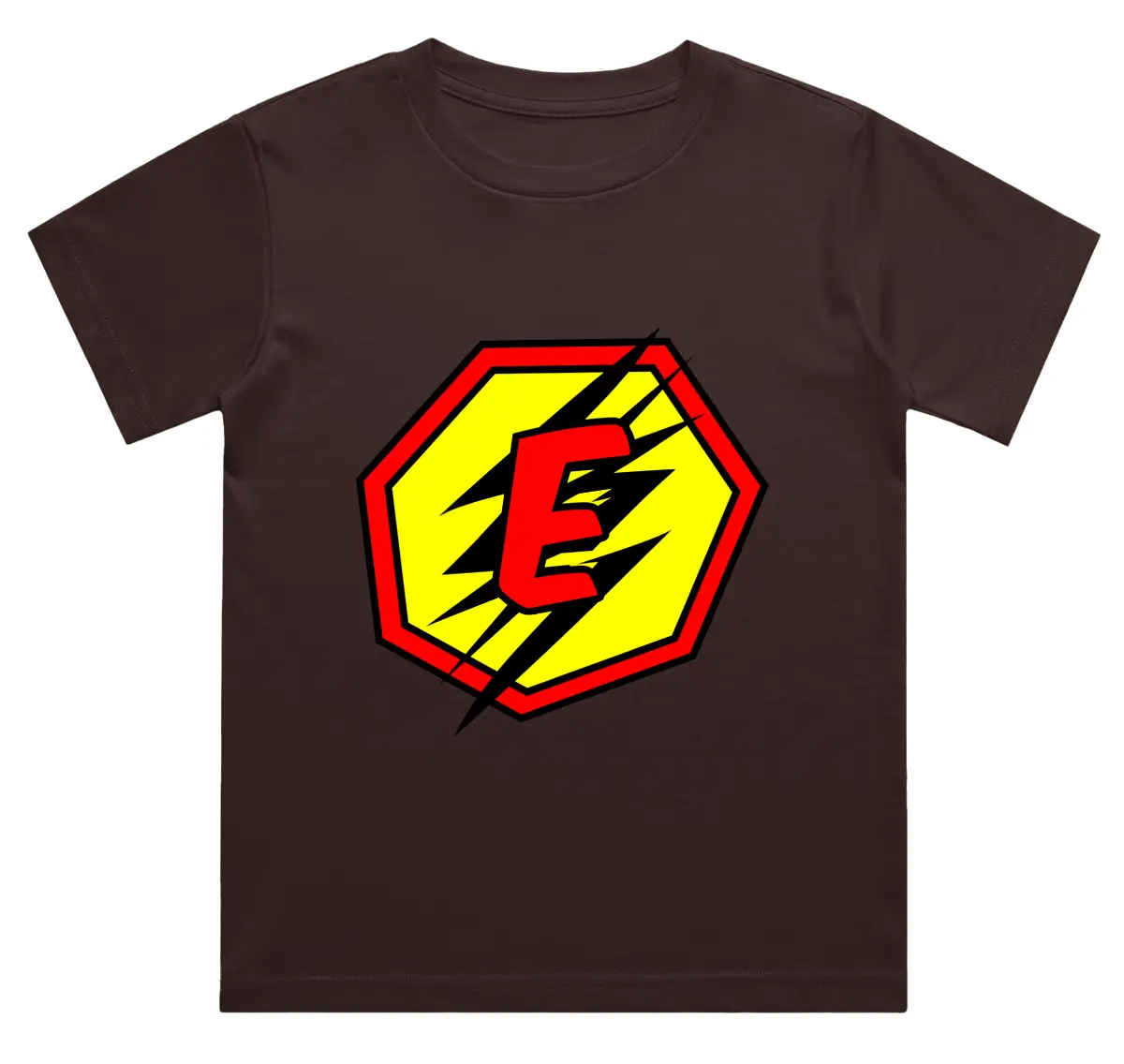 E Letter Alphabet Boys Coffee Brown Cotton T-shirt