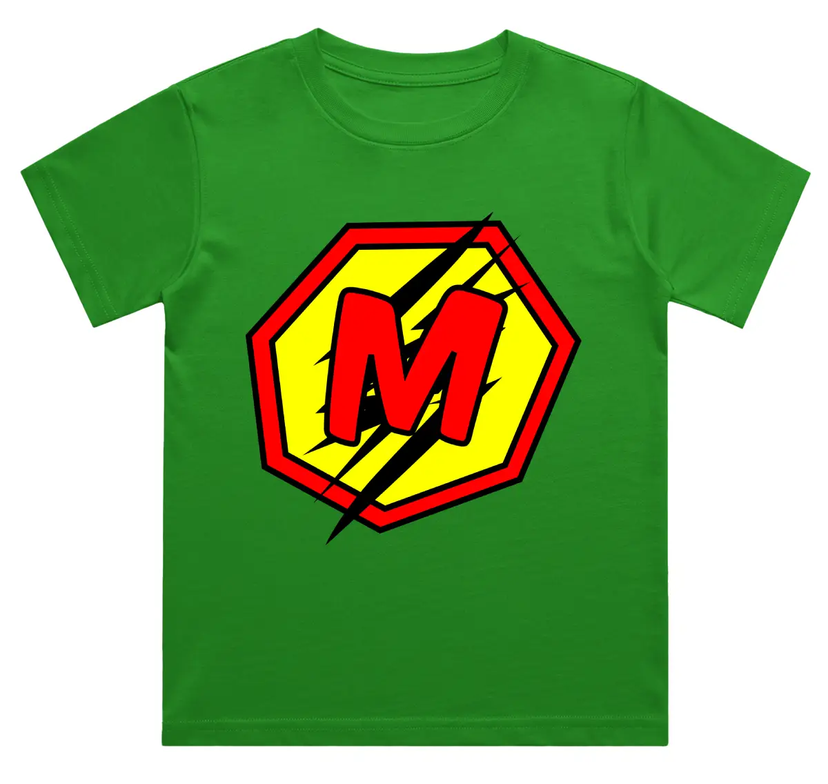 M Letter Alphabet Boys Flag Green Cotton T-shirt