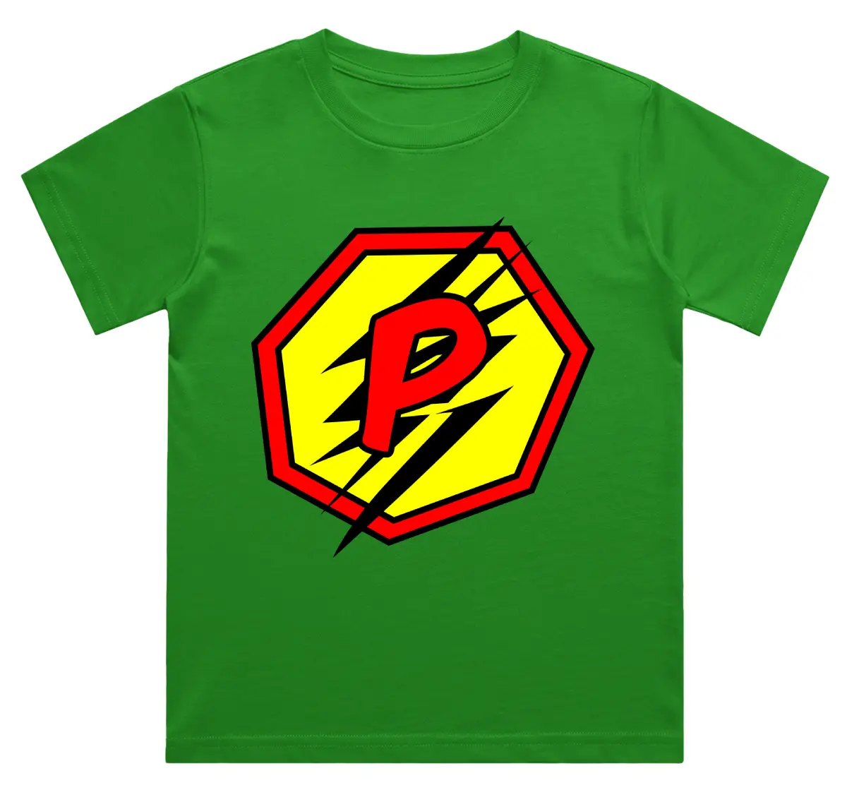 P Letter Alphabet Boys Flag Green Cotton T-shirt