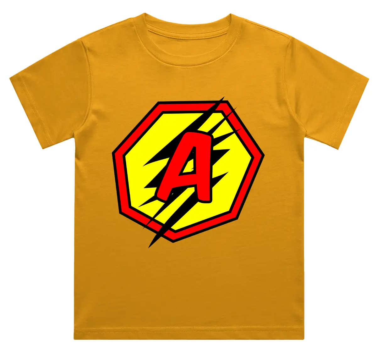 A Letter Alphabet Boys Golden Yellow Cotton T-shirt